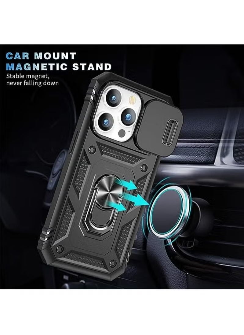 X-level iPhone 15 Pro Case Cover With 360° Rotate Magnetic Ring Kickstand Phone Holder And Slide Camera Len Cover Protector Anti-drop Anti-Scratch Anti-Dust Shockproof Protective Mobile Phone Accessory  - Image 4