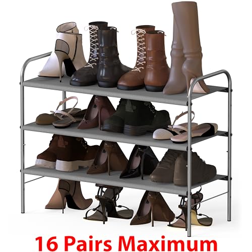 Simple Houseware 3-Tier Shoe Rack Storage Organizer, Grey – Space-Saving Shoe Shelf, Holds 9–16 Pairs, Sturdy Metal Frame, Easy Assembly – Closet, Entryway, Bedroom Shoe Storage Solution - Image 2