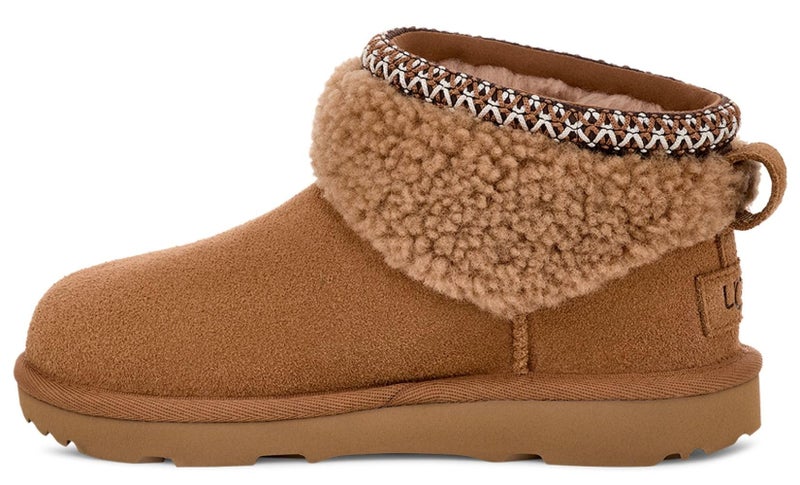 UGG Kids K Classic Ultra Mini Maxi Curly Boot, Chestnut, 6 - Image 3
