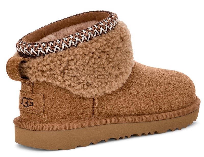 UGG Kids K Classic Ultra Mini Maxi Curly Boot, Chestnut, 6 - Image 2