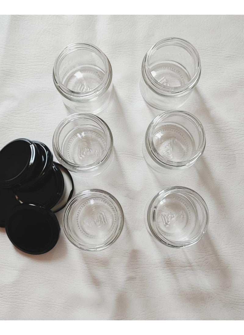 Polaris Fox Polaris fox 200ml Empty Glass Gar With Black Lid Set of 6 Jar Can be used for candle making and storing things at home  - Image 1