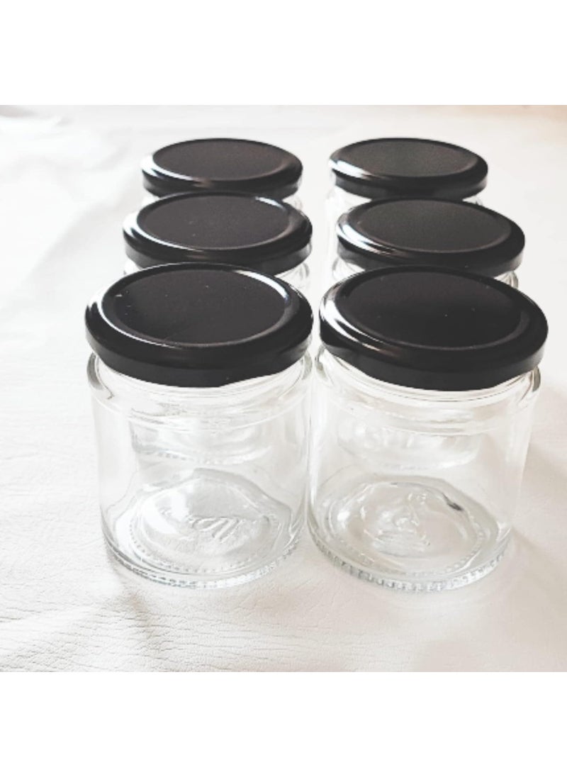 Polaris Fox Polaris fox 200ml Empty Glass Gar With Black Lid Set of 6 Jar Can be used for candle making and storing things at home  - Image 2
