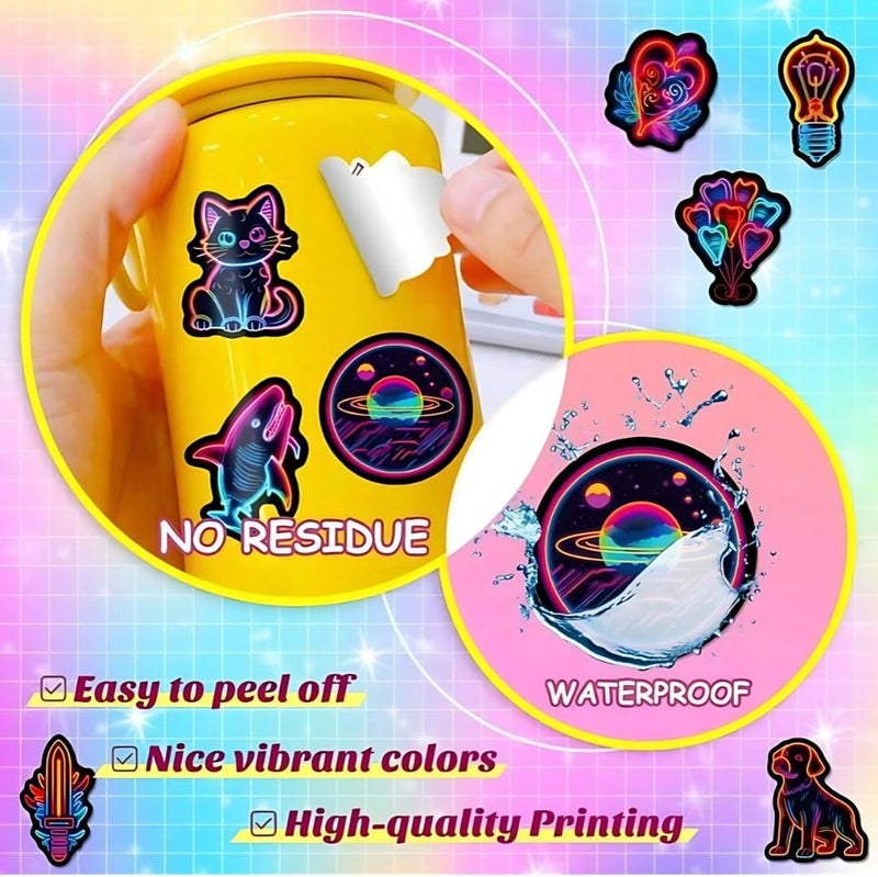 50 Pcs/Pack Neon Waterproof DIY Creative Cool Cartoon Sticker Set for Toys, Phones, Laptops, Water Bottles, Room Decor, Diverse Patterns - Image 5