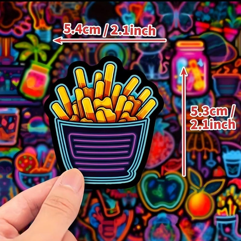 50 Pcs/Pack Neon Waterproof DIY Creative Cool Cartoon Sticker Set for Toys, Phones, Laptops, Water Bottles, Room Decor, Diverse Patterns - Image 2