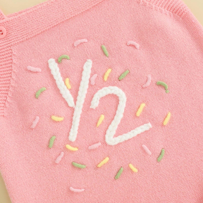 Bonangber Infant Baby Girl Knit Sweater Half Birthday Romper Cute Cake Smash Outfit(A-Pink Half Birthday,6-12 Months) - Image 3