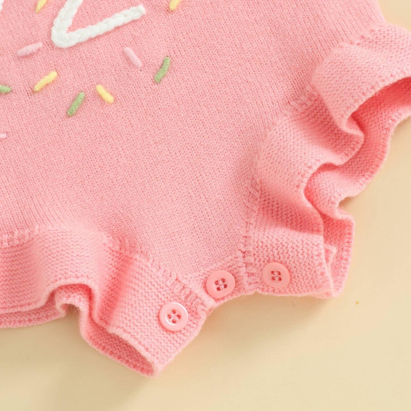 Bonangber Infant Baby Girl Knit Sweater Half Birthday Romper Cute Cake Smash Outfit(A-Pink Half Birthday,6-12 Months) - Image 4