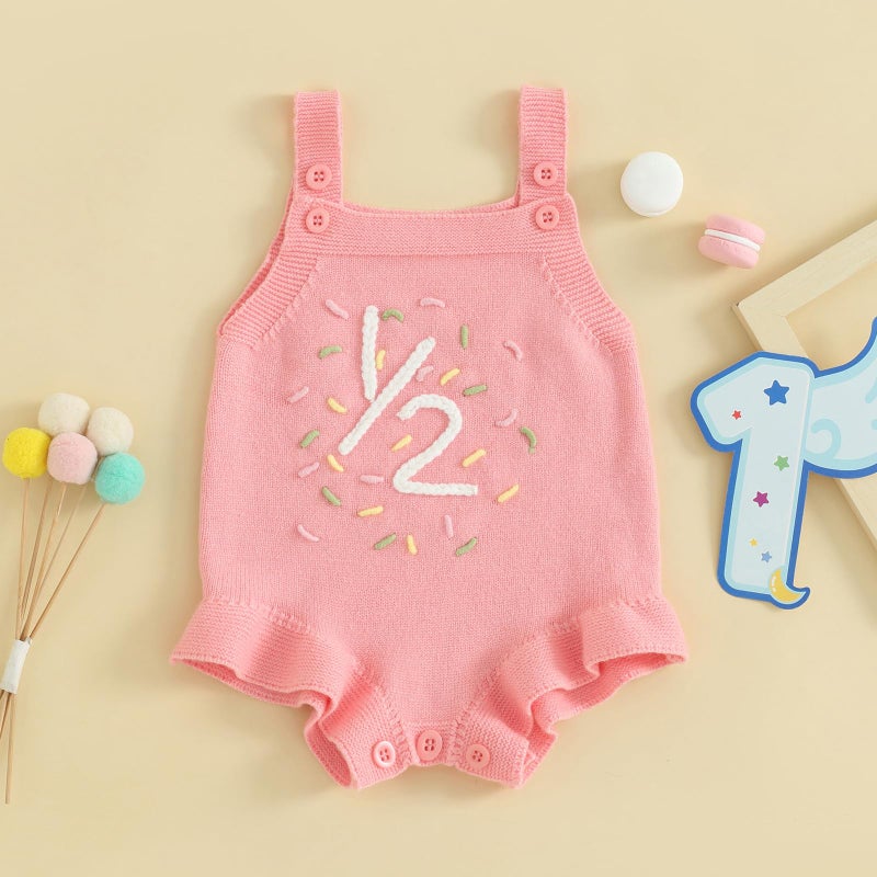 Bonangber Infant Baby Girl Knit Sweater Half Birthday Romper Cute Cake Smash Outfit(A-Pink Half Birthday,6-12 Months) - Image 5