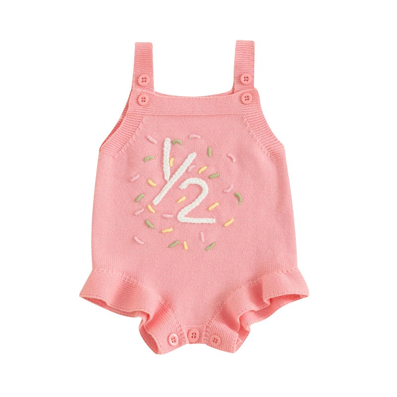 Bonangber Infant Baby Girl Knit Sweater Half Birthday Romper Cute Cake Smash Outfit(A-Pink Half Birthday,6-12 Months) - Image 1