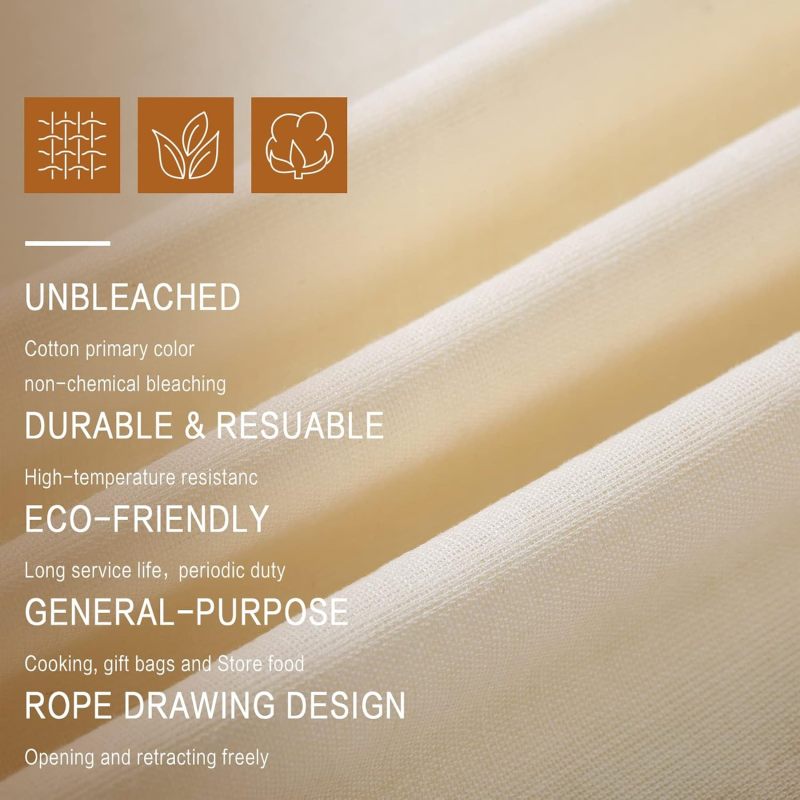 Muslin Bags: 15 Beige Cotton Muslin Bags With 3 Sizes (20x25 Cm, 35x25 Cm, 40x55 Cm) - Reusable Eco-Friendly Drawstring Storage Bags For Home Kitchen, Food Storage, Craft & Wedding Gift Organization - Image 5