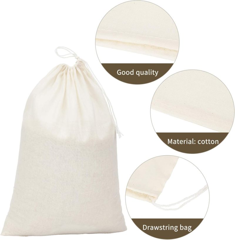 Muslin Bags: 15 Beige Cotton Muslin Bags With 3 Sizes (20x25 Cm, 35x25 Cm, 40x55 Cm) - Reusable Eco-Friendly Drawstring Storage Bags For Home Kitchen, Food Storage, Craft & Wedding Gift Organization - Image 3