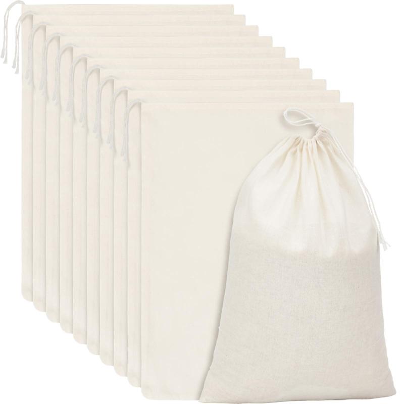 Muslin Bags: 15 Beige Cotton Muslin Bags With 3 Sizes (20x25 Cm, 35x25 Cm, 40x55 Cm) - Reusable Eco-Friendly Drawstring Storage Bags For Home Kitchen, Food Storage, Craft & Wedding Gift Organization - Image 1