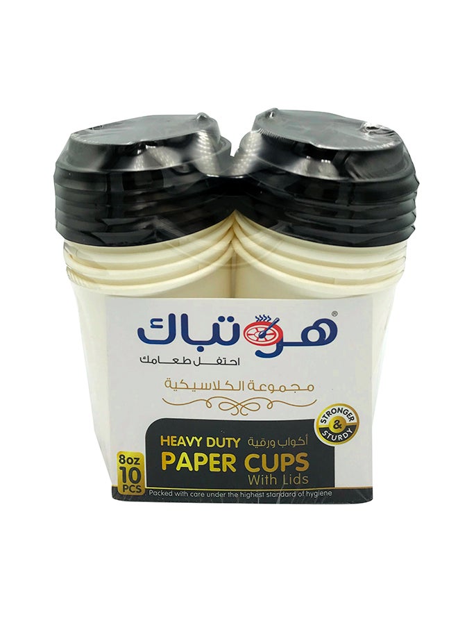 سوفت آند كول هوتباك أكواب ورقية بيضاء شديدة التحمل 8 أونصة مع غطاء أسود 10 قطع - Image 3