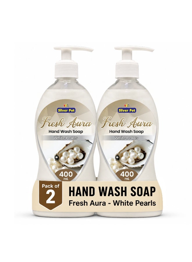 Silver Pot - Fresh Aura, Hand Wash, Pack of 2 x 400ml each, Moisturizing Liquid Soap, New Advance Formula Gentle Cleansing, Effective Germ Protection, Soothing White Pearls Scent, 10x Odor Removal - Image 1