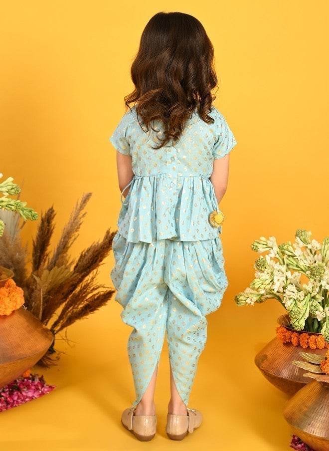 Saka Designs كُرتي مزخرف بنمط عرقي مع بنطلونات دهوتي للفتيات - Image 3