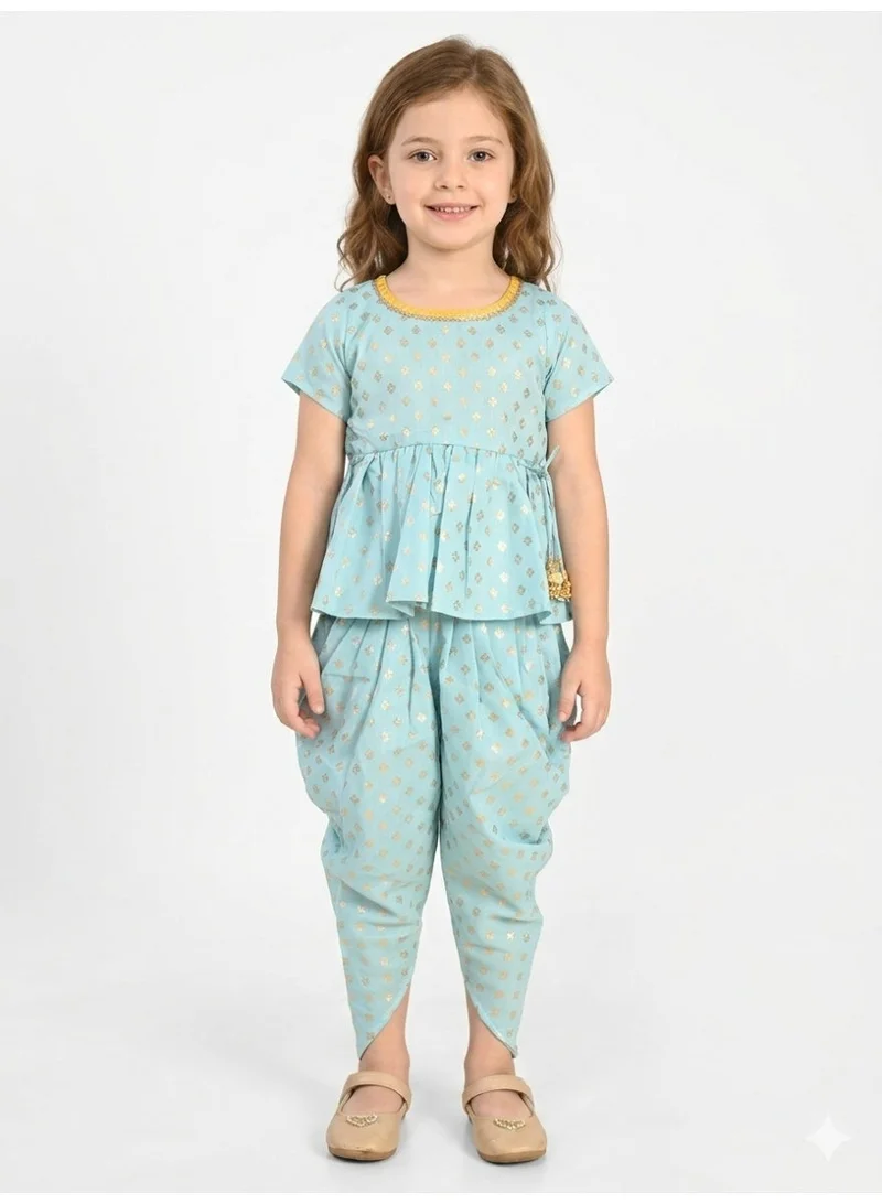 Saka Designs Ethnic Motif Printed Kurti with Dhoti Pants for Girls
