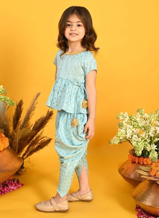 Saka Designs Ethnic Motif Printed Kurti with Dhoti Pants for Girls