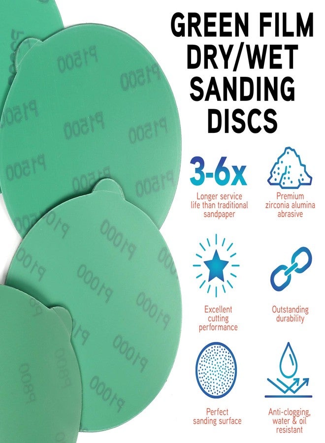 LotFancy 6 Inch PSA Sanding Discs with Tabs, 30PCS 400 600 800 1000 1500 2000 Grit Self Adhesive Wet Dry Green Film Sandpaper Assortment, Random Orbital Sander Fine Grit Sand Paper - Image 2