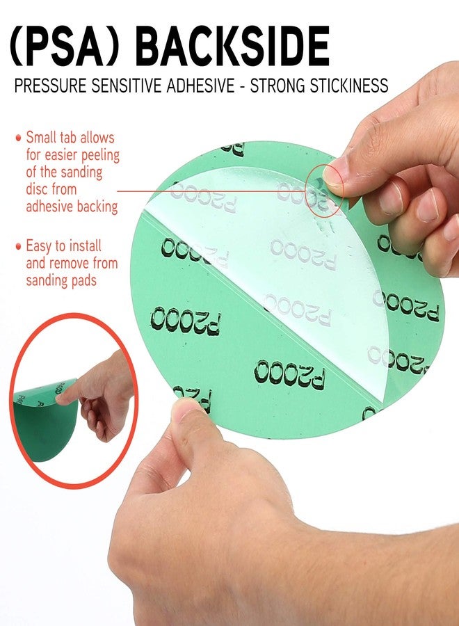 LotFancy 6 Inch PSA Sanding Discs with Tabs, 30PCS 400 600 800 1000 1500 2000 Grit Self Adhesive Wet Dry Green Film Sandpaper Assortment, Random Orbital Sander Fine Grit Sand Paper - Image 3