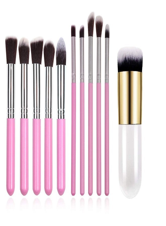 SUNISA Pink Fiber Bristles Soft 10 Pcs Makeup Brushes Set and 1 White Foundation Brush for Womens & Girls - (Pack of 11) - Image 2