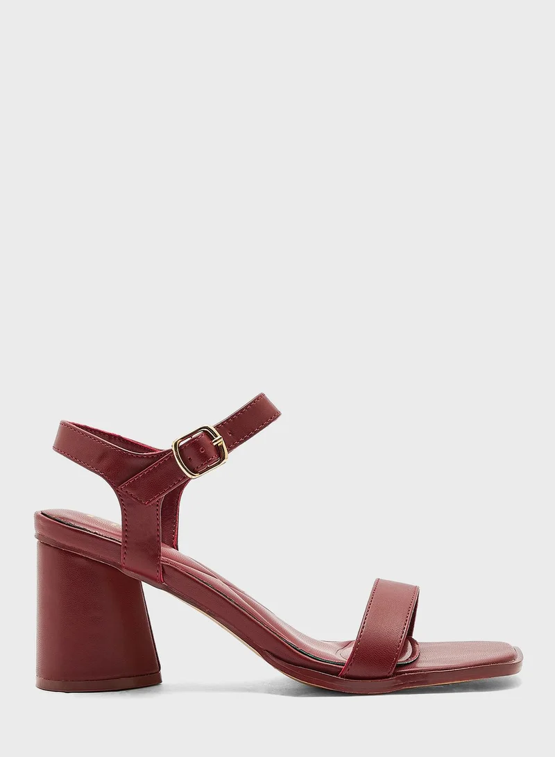 ELLA Ankle Strap Mid Block Heel Sandal