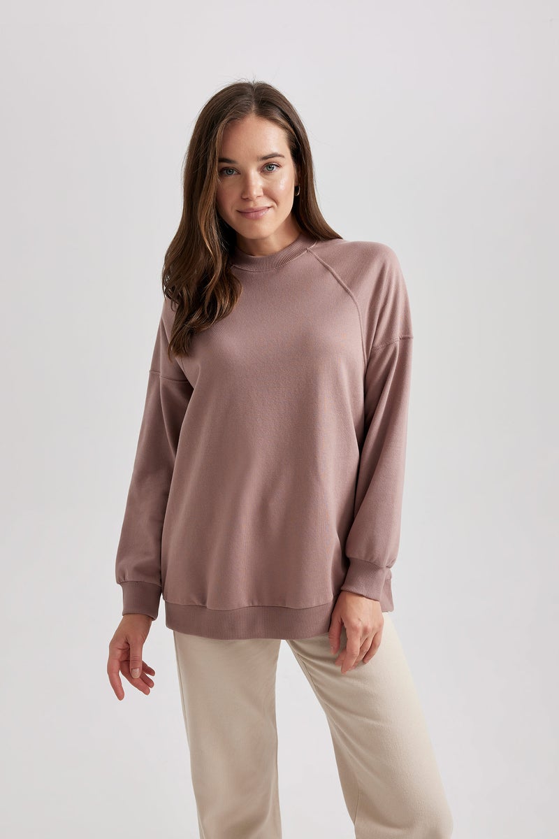 DeFacto Woman Regular Fit Crew Neck Soft Furry Basic Sweatshirt Tunic - Image 1