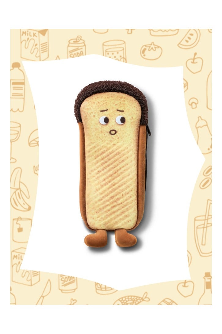 حقيبة أقلام إبداعية للطلاب للمدرسة أو اللوازم المكتبية، هدية حافظة أقلام، سحاب سعة كبيرة، تصميم خبز لطيف - Image 1