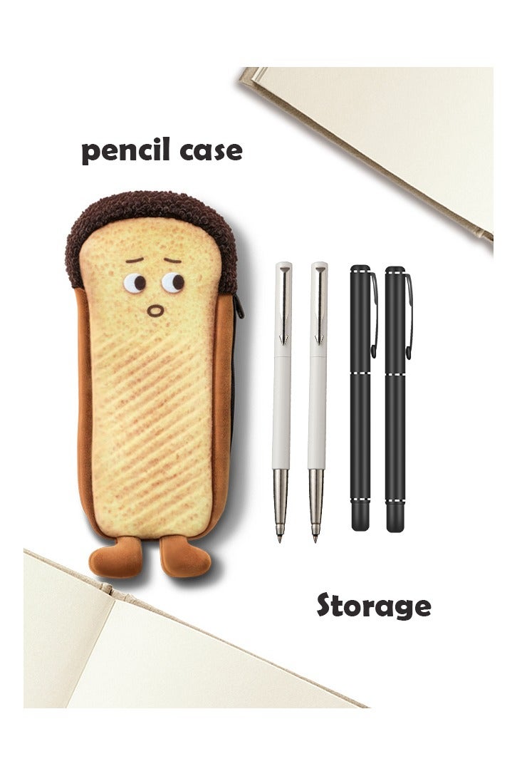 حقيبة أقلام إبداعية للطلاب للمدرسة أو اللوازم المكتبية، هدية حافظة أقلام، سحاب سعة كبيرة، تصميم خبز لطيف - Image 3