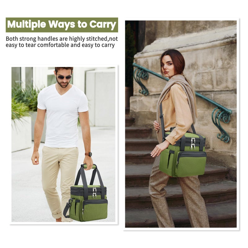holuxer Insulated Lunch Bag & Lunch Box for Men - Double Deck Reusable Lunch Bag for Women Tote Cooler Bag Leakproof Soft Expandable - Large Lunchbox for Work/Adult/Picnic/Outdoor (Greenï¼Œ15L) - Image 2