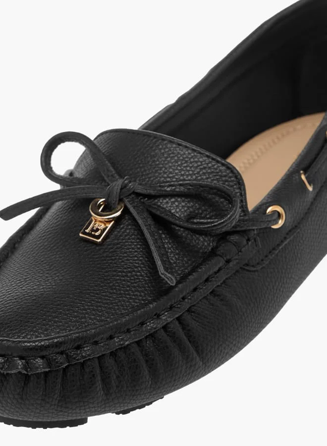 Flora Bella By Shoexpress Womens Monogram Print Bow Detail Slip-On Loafers