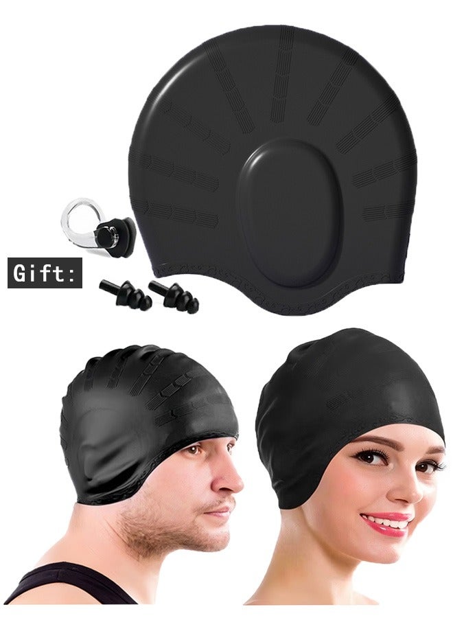 SenRan 3-piece set Silicone ear protection swim cap - suitable for both men and women, waterproof and comfortable (with earplug set included) - Image 1