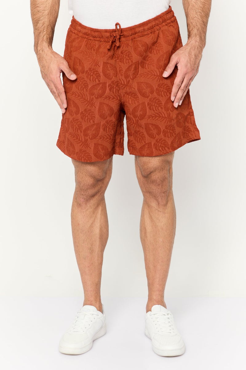 Jack Jones Men Textured Basic Shorts, Brown  - Image 1