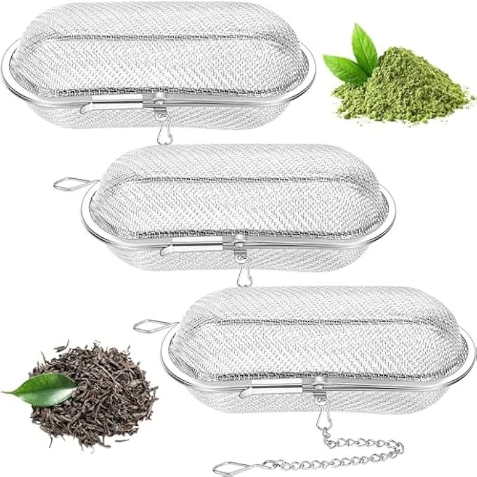 SWIUKPHE 3Piece Floating Tea Ball Stainless Steel Mesh Infuser 425X175 Inch Oval For Loose Leaf Tea Herbs Spices Easy To Use And Clean Ideal For Home And Office - Image 1