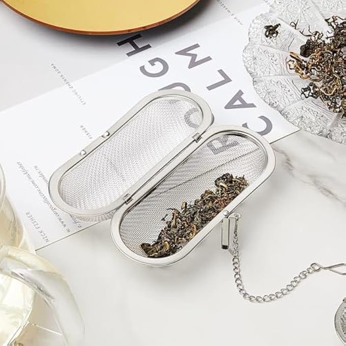 SWIUKPHE 3Piece Floating Tea Ball Stainless Steel Mesh Infuser 425X175 Inch Oval For Loose Leaf Tea Herbs Spices Easy To Use And Clean Ideal For Home And Office - Image 4