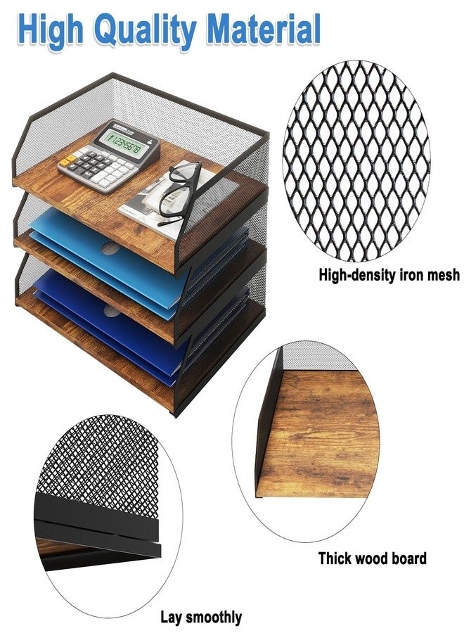Natwind 3-Tier Stackable Paper Tray, Metal Mesh Desktop Organizer, Paper Sorter, Letter Trays,File Document Storage Rack for for Home, Office, School (Retro) - Image 3