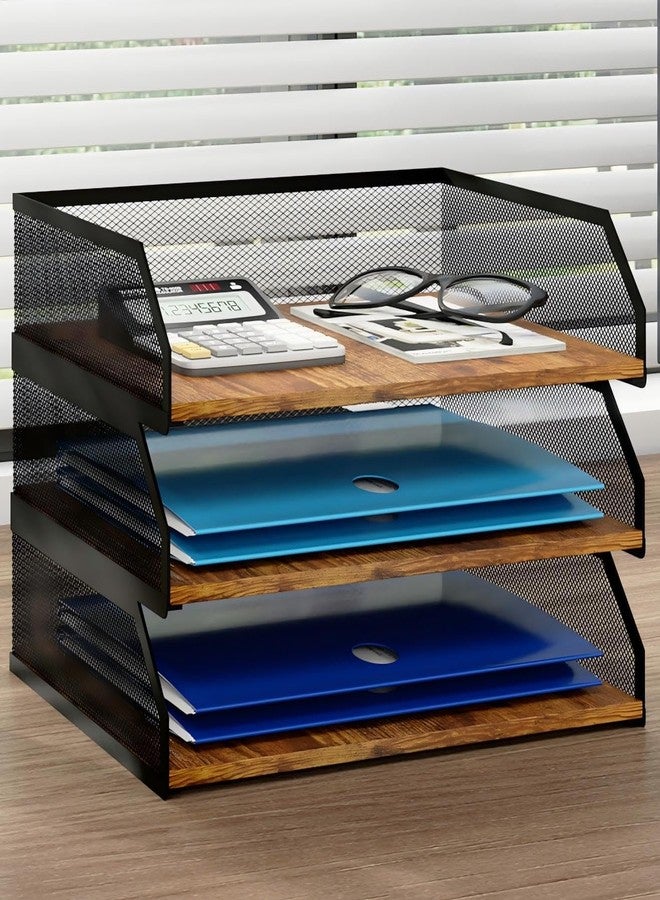 Natwind 3-Tier Stackable Paper Tray, Metal Mesh Desktop Organizer, Paper Sorter, Letter Trays,File Document Storage Rack for for Home, Office, School (Retro) - Image 1