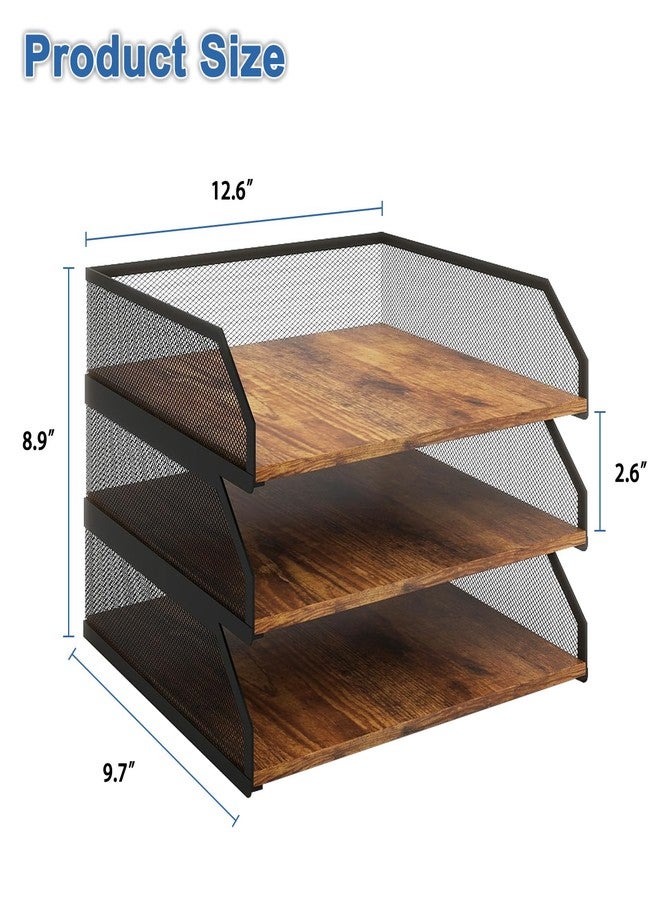 Natwind 3-Tier Stackable Paper Tray, Metal Mesh Desktop Organizer, Paper Sorter, Letter Trays,File Document Storage Rack for for Home, Office, School (Retro) - Image 2