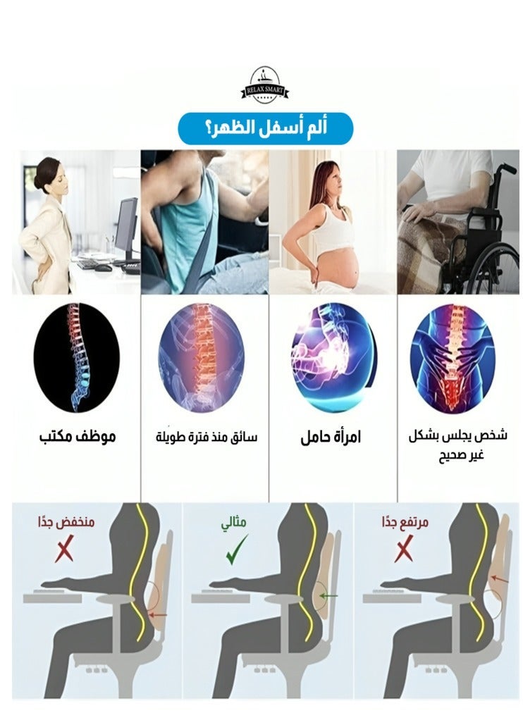 ريلاكس سمارت وسادة دعم من الميموري فوم لتخفيف آلام أسفل الظهر – وسادة ظهر مريحة لتقويم وضعية الجلوس، مثالية للمكتب، السيارة والمنزل - Image 4