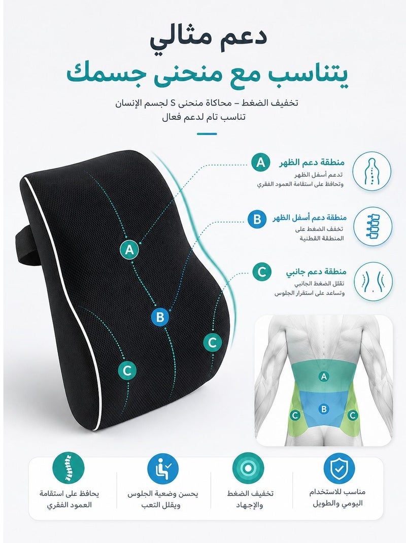 Relax Smart Lumbar Support Pillow for Office Chair Back Support Pillow for Car Computer Gaming Chair Recliner Memory Foam Back Cushion for Pain Relief Improve Posture Mesh Cover Double Adjustable Straps Black - Image 2