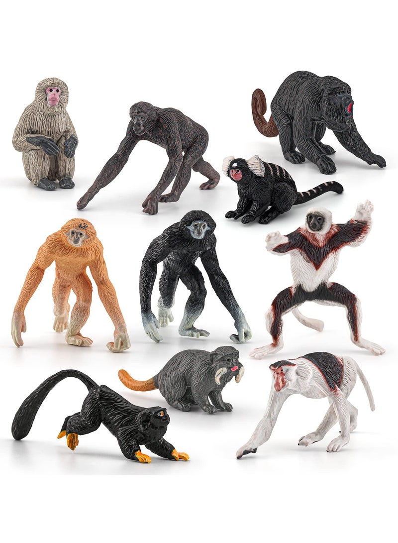 SYOSI 10 PCS Various Monkeys and Gorillas Figurines Playset, Proboscis Monkeys Japanese Macaques Marmosets Gibbons Lemurs, Cake Toppers Birthday Gift for Kids Todllers - Image 1