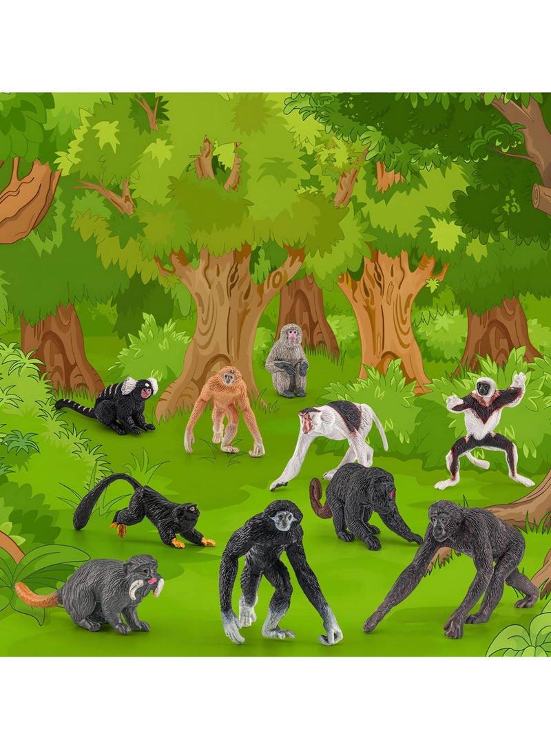 SYOSI 10 PCS Various Monkeys and Gorillas Figurines Playset, Proboscis Monkeys Japanese Macaques Marmosets Gibbons Lemurs, Cake Toppers Birthday Gift for Kids Todllers - Image 4