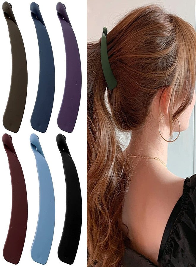 EPARTY ٦ مشابك شعر على شكل موزة للنساء ذوات الشعر الخفيف، حامل قوي بطول ٤.٣ بوصة، مشبك شعر أنيق غير لامع على شكل موزة، مانع للانزلاق، إكسسوارات تجميل عصرية للبنات والسيدات - Image 1