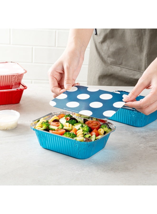 Restaurantware 12 Ounce Disposable Takeout Containers, 200 Rectangle Food Containers - With Polka Dot Lids, Blue Takeaway Containers, Aluminum Delivery Containers, Freezable - Image 5