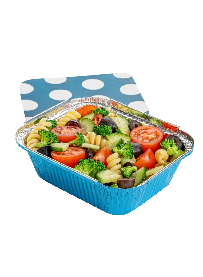 Restaurantware 12 Ounce Disposable Takeout Containers, 200 Rectangle Food Containers - With Polka Dot Lids, Blue Takeaway Containers, Aluminum Delivery Containers, Freezable - Image 2