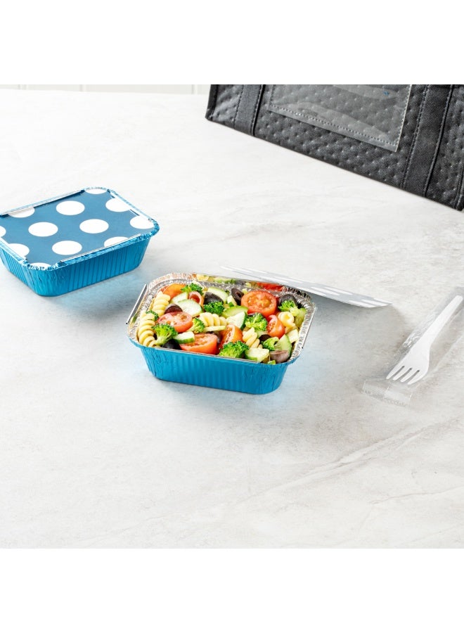 Restaurantware 12 Ounce Disposable Takeout Containers, 200 Rectangle Food Containers - With Polka Dot Lids, Blue Takeaway Containers, Aluminum Delivery Containers, Freezable - Image 4