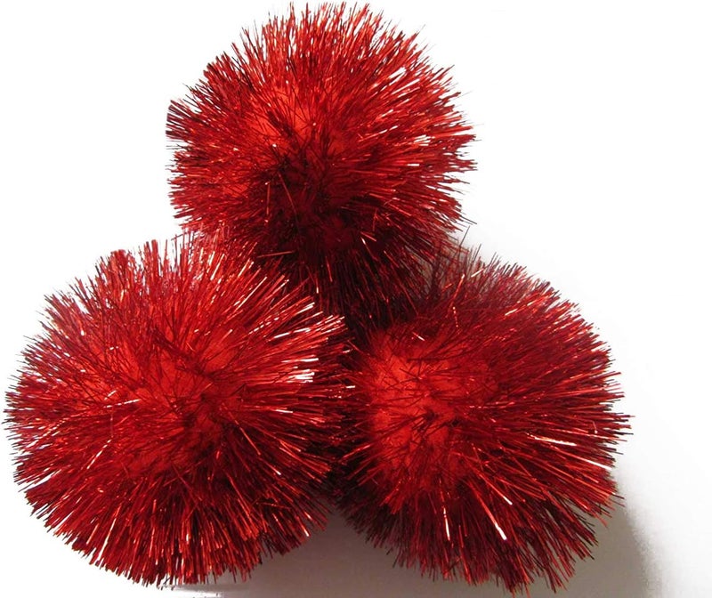 YYCRAFT 15pcs Jumbo Glitter Tinsel Pom Poms Sparkle Balls for DIY Craft,Cat Toys-Red(2") - Image 2