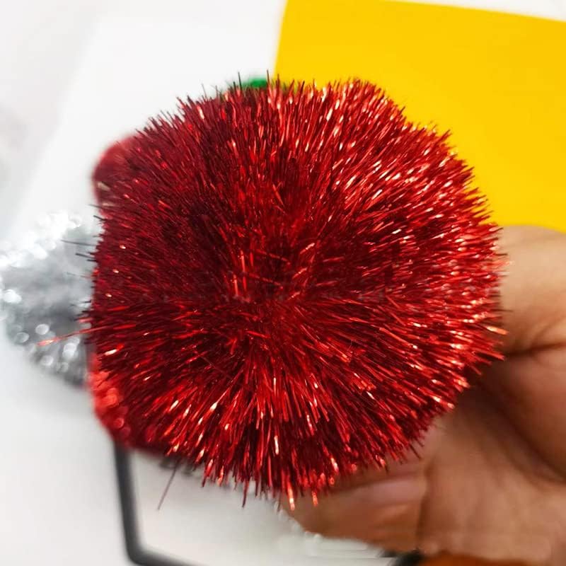 YYCRAFT 15pcs Jumbo Glitter Tinsel Pom Poms Sparkle Balls for DIY Craft,Cat Toys-Red(2") - Image 1