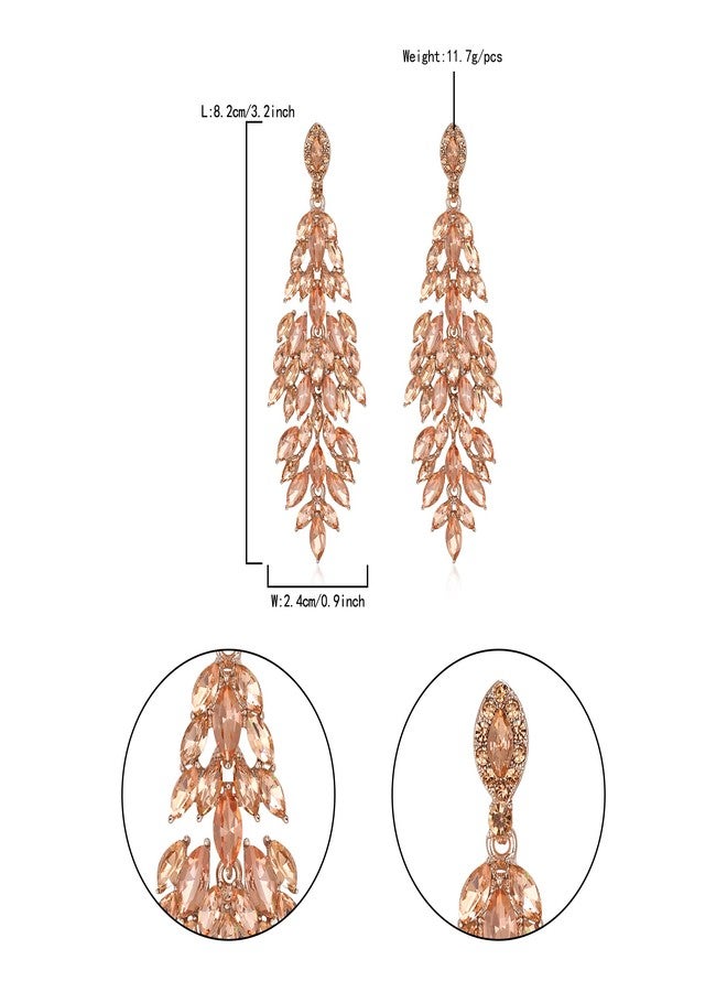 Flyonce Bridal Crystal Earrings for Wedding Party, Sparkly Marquised-shaped Rhinestone Drop Dangle Chandelier Earring Champagne Color - Image 5