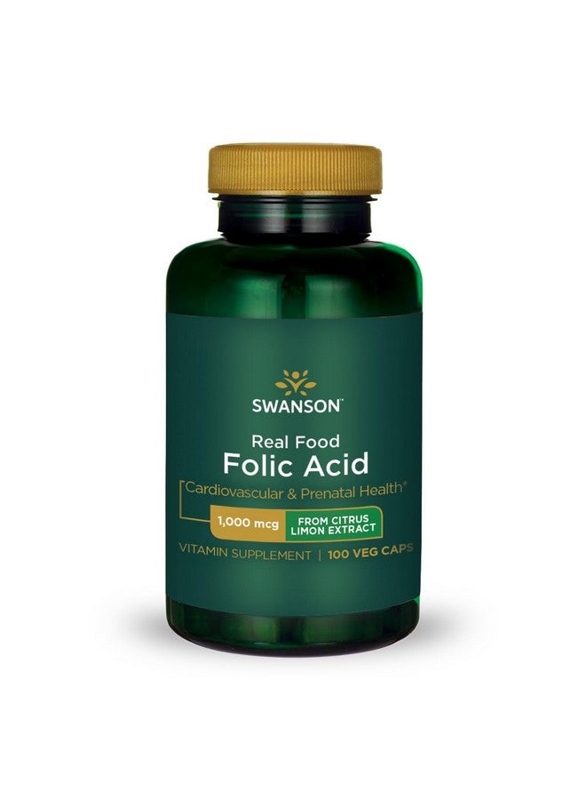 SWANSON حمض الفوليك من سوانسون - فيتامين ب-9 لصحة القلب والحمل من مستخلص الليمون - نباتي خالي من الغلوتين وغير معدل وراثيًا - 1000 ميكروغرام - 100 كبسولة نباتية - Image 1