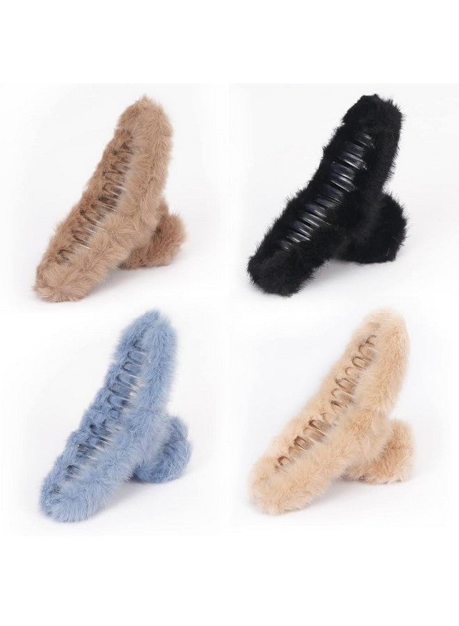 CHIROGRAPHY 4 PCS Hair Claw Clips for Women|Plush Hair Clips Strong Hold Non-Slip Hair Barrettes for Thick Thin Long Hair|Cute Claw Clips Hair Accessories for Girls|FOUR COLOR SET - Image 1