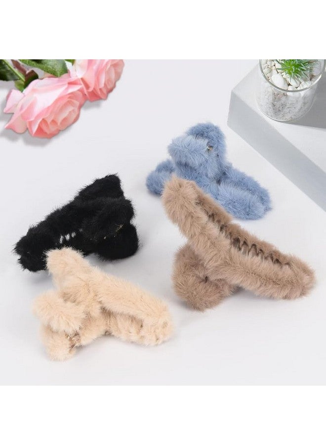 CHIROGRAPHY 4 PCS Hair Claw Clips for Women|Plush Hair Clips Strong Hold Non-Slip Hair Barrettes for Thick Thin Long Hair|Cute Claw Clips Hair Accessories for Girls|FOUR COLOR SET - Image 5